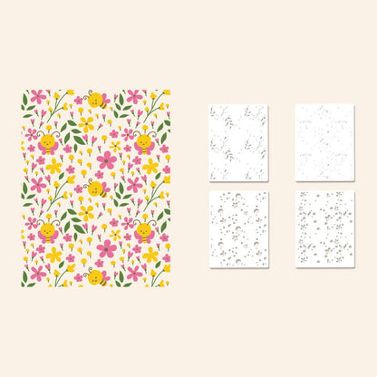 4 PCS Bees and Flowers Pattern DIY Painting Hollow Stencil