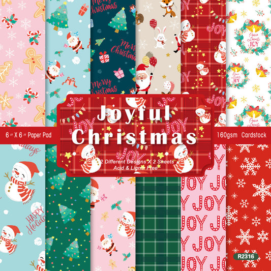 24PCS 6" Joyful Christmas Scrapbook Paper & Cardstock