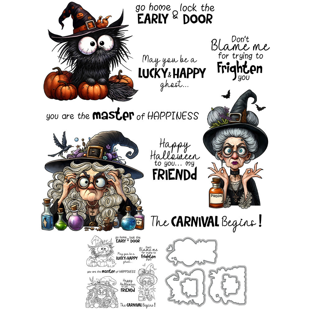 Halloween Witch Kitten Dies & Stamps Set