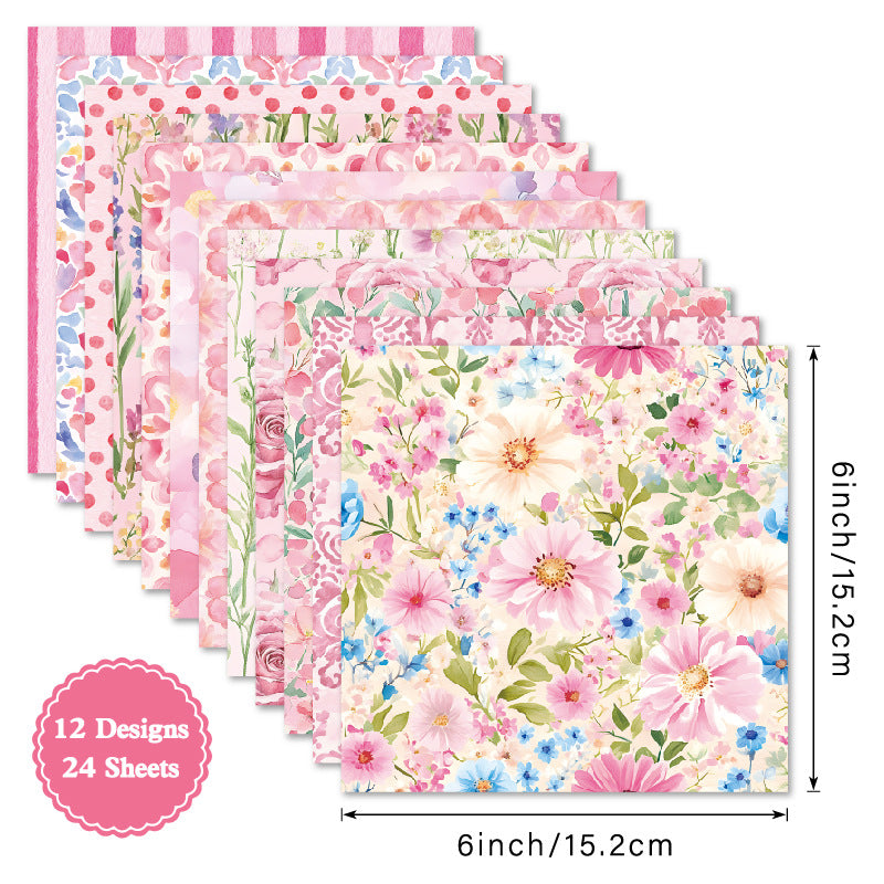 24PCS 6" Floral Scrapbook Paper & Cardstock