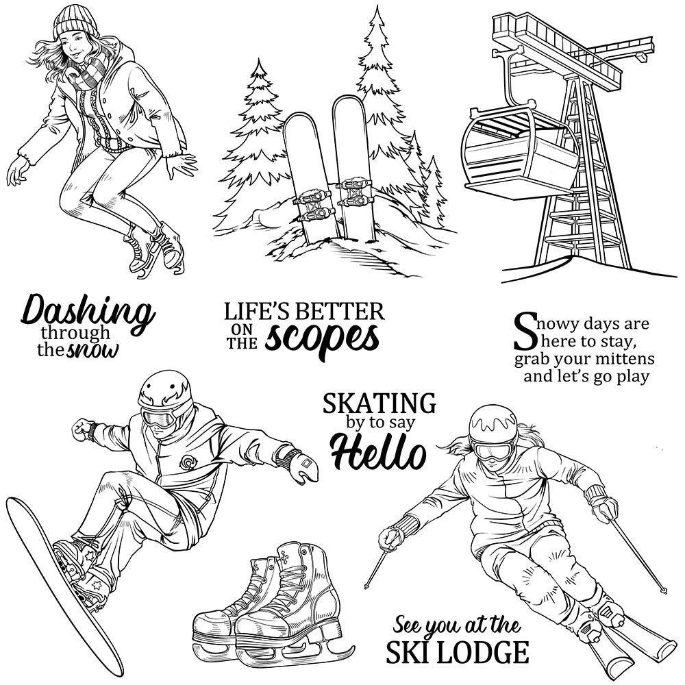 Winter Skiing Boy and Girl Clear Stamps