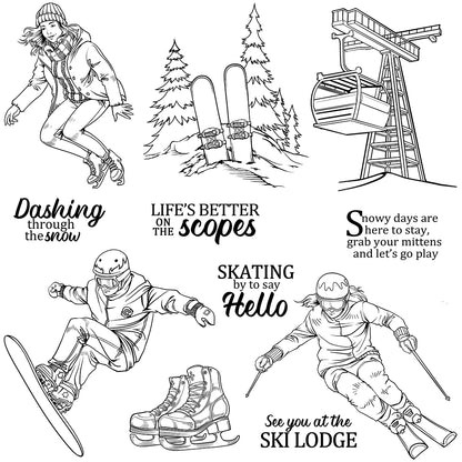 Winter Skiing Boy and Girl Clear Stamps