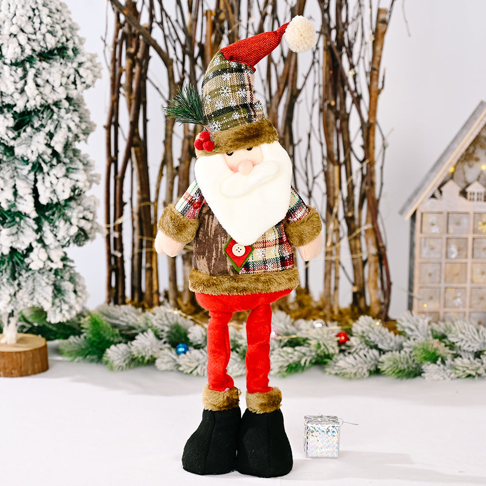 Christmas Retro Plaid Cloth Telescopic Doll Decorations