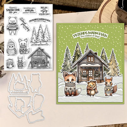 Winter Animal Tree House Dies & Stamps Set