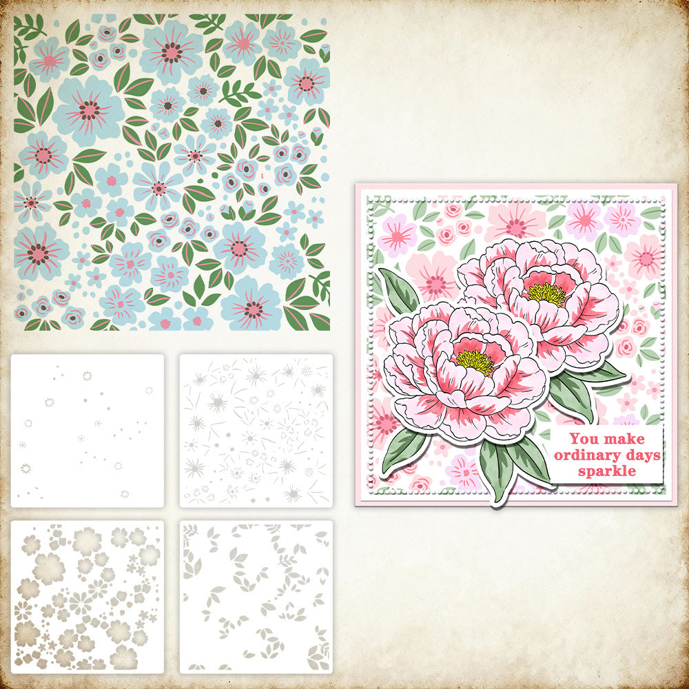 4 PCS Pretty Flowers Pattern DIY Painting Hollow Stencil