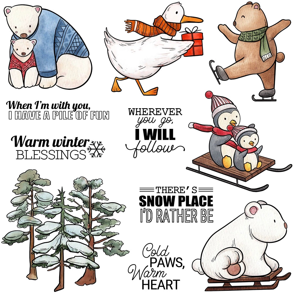 Winter Animals and Pine Trees Clear Stamps