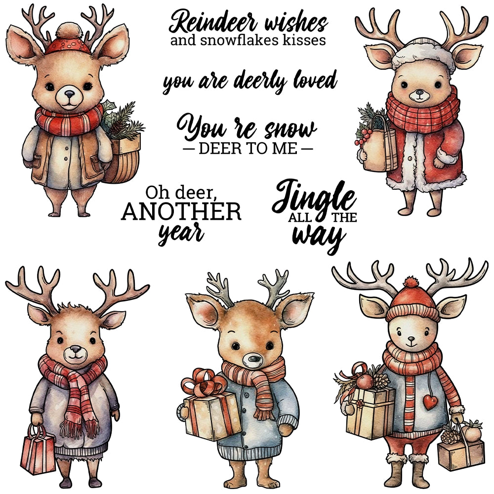 Merry Christmas Cute Reindeer Gift Dies & Stamps Set