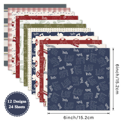 24PCS 6" Doodle Rail Scrapbook Paper & Cardstock