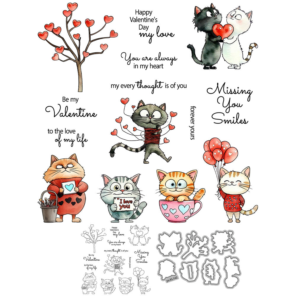 Valentine's Day Cat Dies & Stamps Set