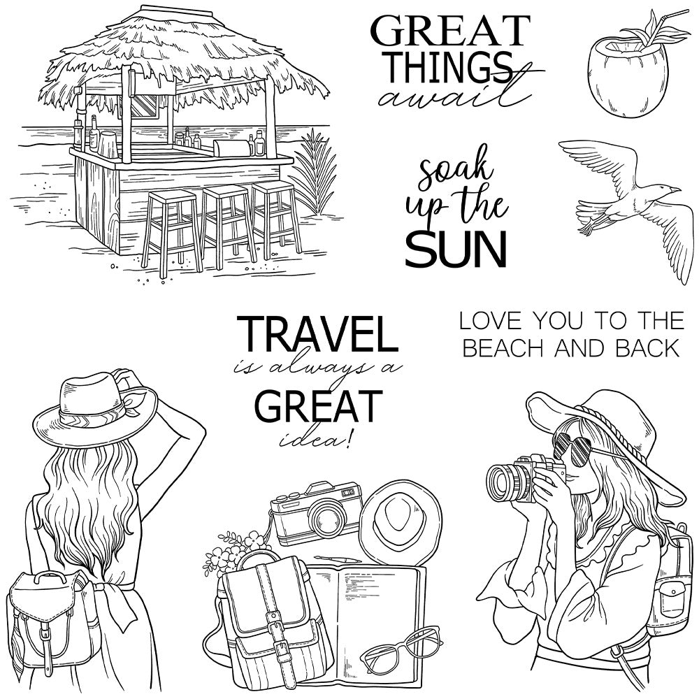 Beach Vacation Girl Dies & Stamps Set