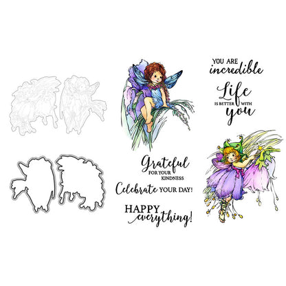 Cartoon Flower Fairy Girl Dies & Stamps Set
