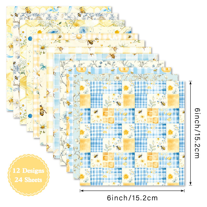24PCS 6" Bee Check Scrapbook Paper & Cardstock