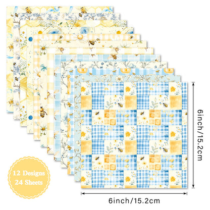 24PCS 6" Bee Check Scrapbook Paper & Cardstock