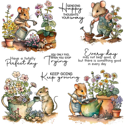 Cute Mouse Planting Flowers Dies & Stamps Set