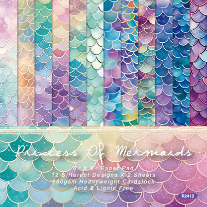 24PCS 6" Princess Of Mermaids Scrapbook Paper & Cardstock