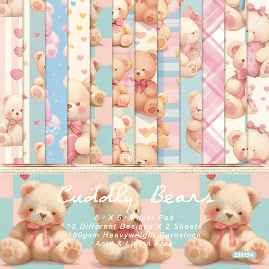 24PCS 6" Cuddly Bears Scrapbook Paper & Cardstock