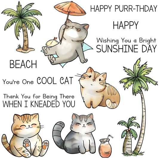 Cute Fat Cat Beach Vacation Dies & Stamps Set