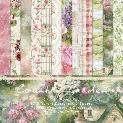 24PCS 6" Country Garden Scrapbook Paper & Cardstock