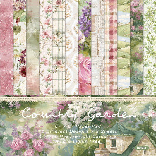 24PCS 6" Country Garden Scrapbook Paper & Cardstock