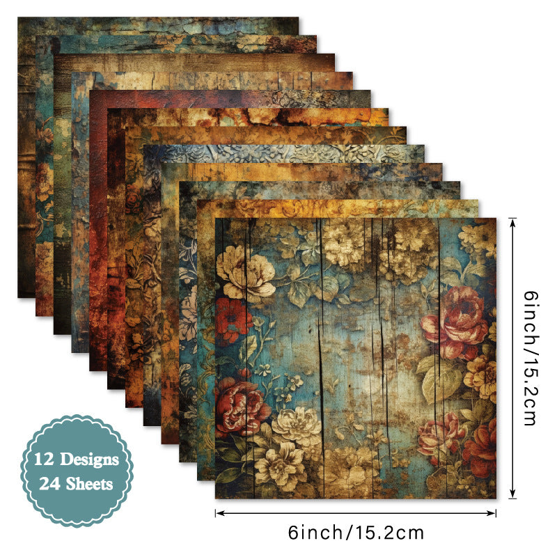 24PCS 6" Worn Texture Scrapbook Paper & Cardstock
