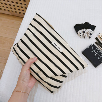 Striped Canvas Travel Toiletry Cosmetic Bag