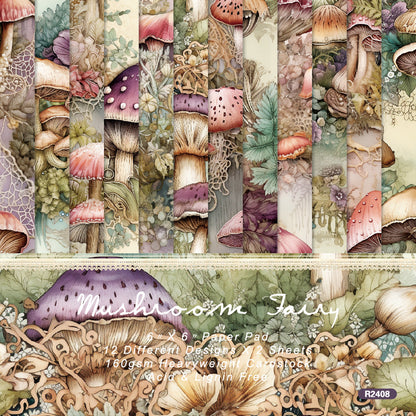 24PCS 6" Mushroom Fairy Scrapbook Paper & Cardstock