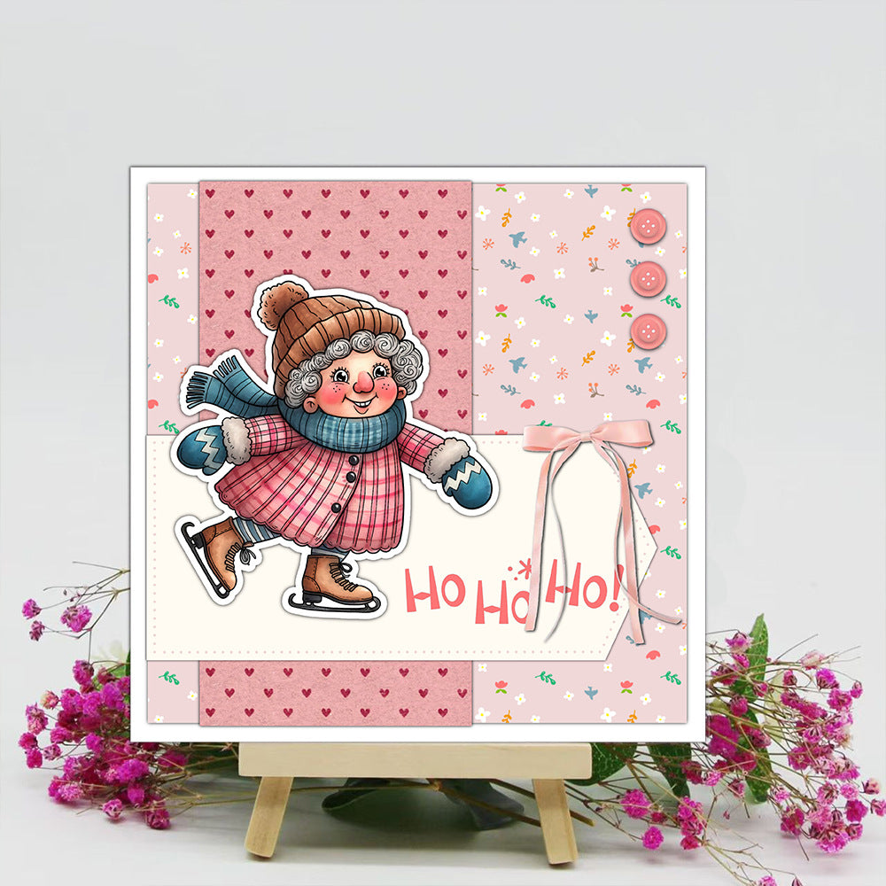 Grandma Skating In Winter Clear Stamps