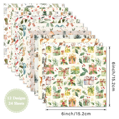 24PCS 6" Christmas Scrapbook Paper & Cardstock