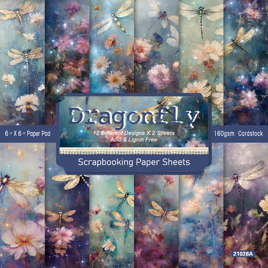 24PCS 6" Dragonfly Scrapbook Paper & Cardstock