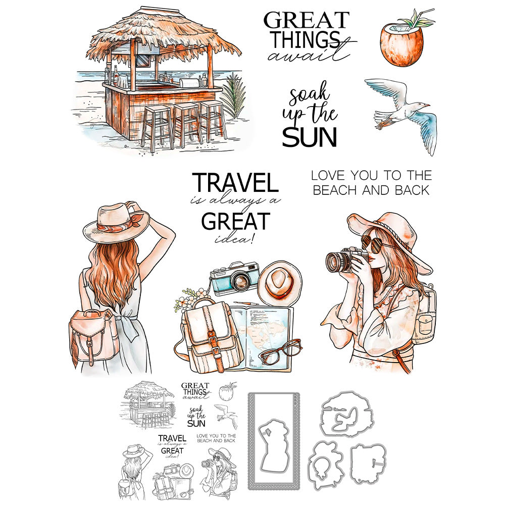 Beach Vacation Girl Dies & Stamps Set