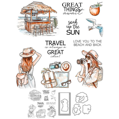Beach Vacation Girl Dies & Stamps Set