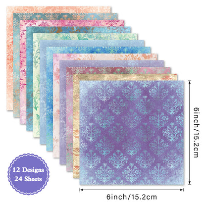 24PCS 6" Damask Scrapbook Paper & Cardstock