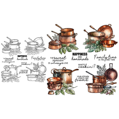 Retro Kitchen Cooking Pot Clear Stamps