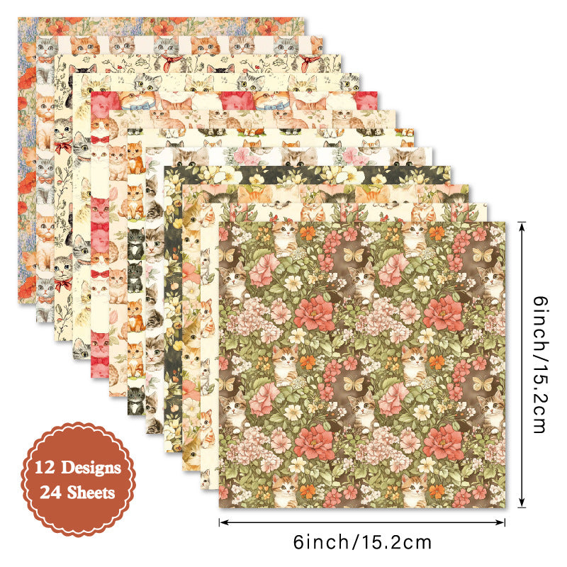 24PCS 6" Vintage Cats Scrapbook Paper & Cardstock