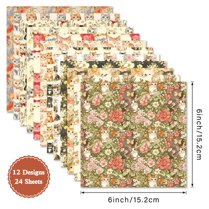 24PCS 6" Vintage Cats Scrapbook Paper & Cardstock