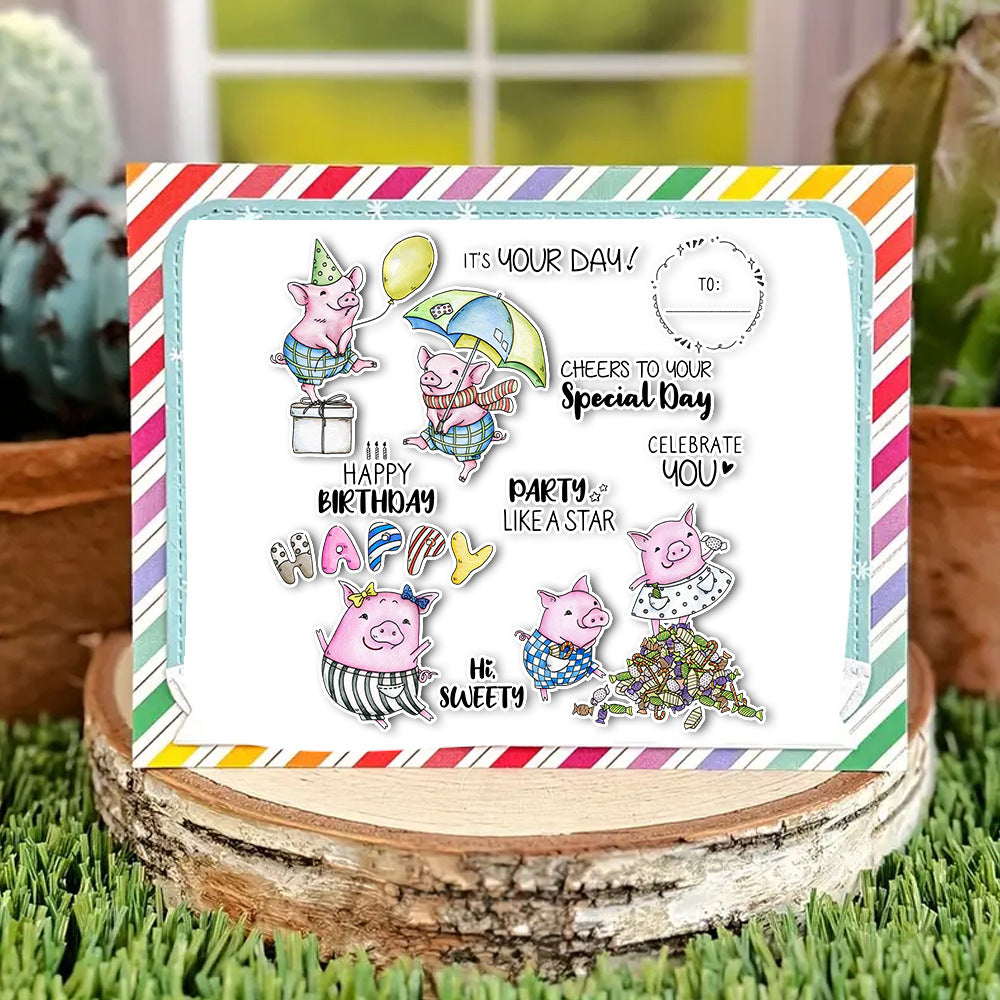 Holiday Greetings Animal Pigs Dies & Stamps Set