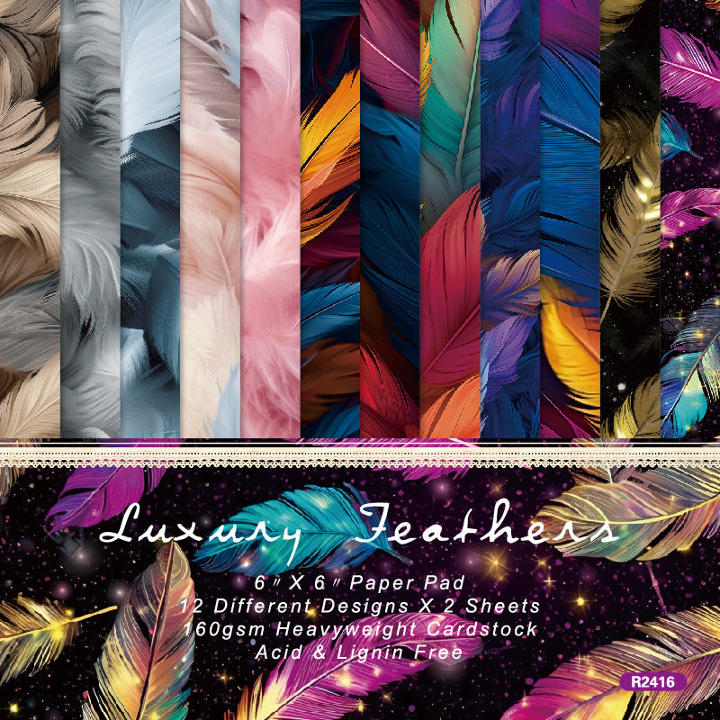 24PCS 6" Luxury Feathers Scrapbook Paper & Cardstock