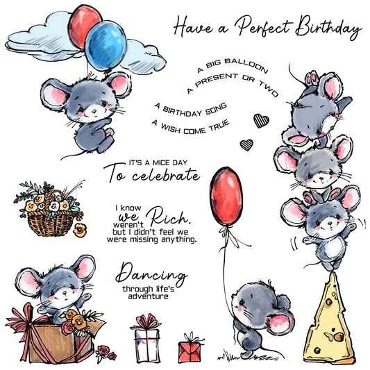 Cute Mouse In Party Dies & Stamps Set