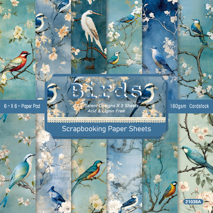 24PCS 6" Birds Scrapbook Paper & Cardstock