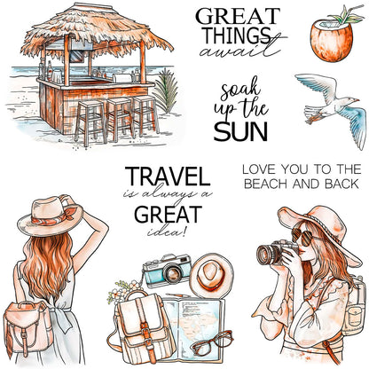 Beach Vacation Girl Dies & Stamps Set