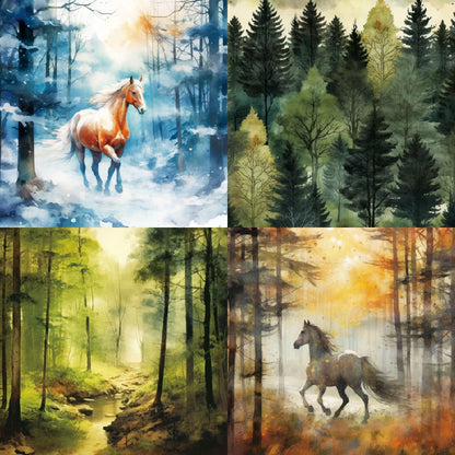 24PCS 6" Horse In Woods Scrapbook Paper & Cardstock