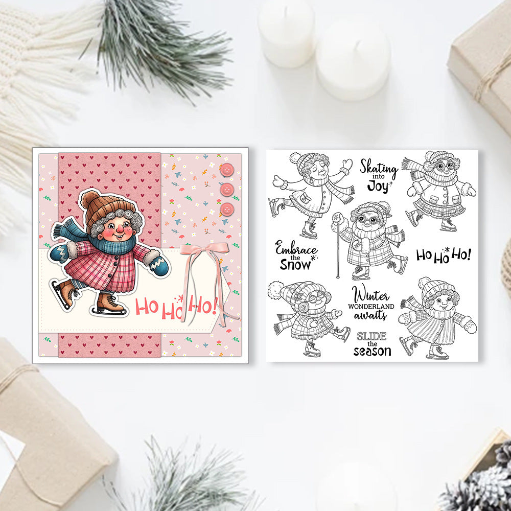 Grandma Skating In Winter Clear Stamps