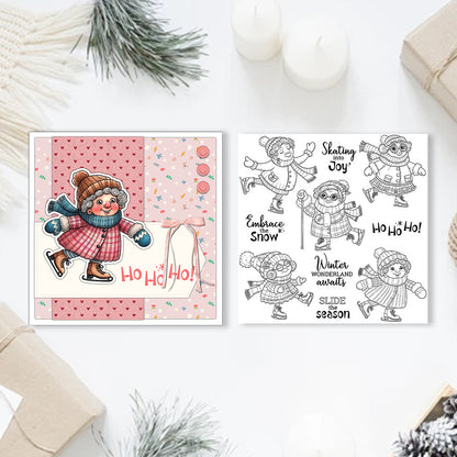 Grandma Skating In Winter Clear Stamps