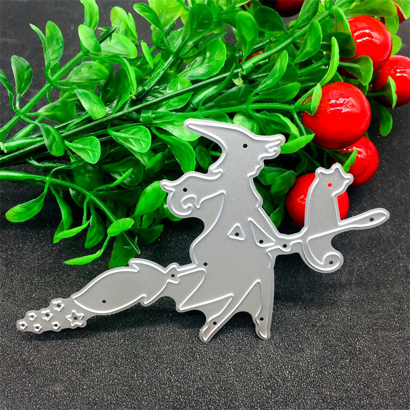 Halloween Flying Broom Witch and Cat Cutting Dies