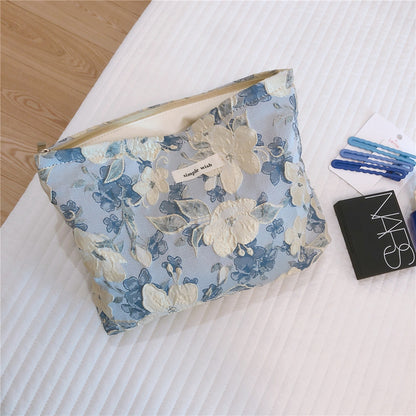 Elegant Large Flower Embossed Cosmetic Bag