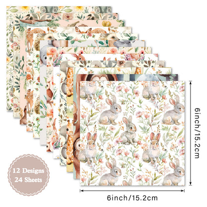 24PCS 6" Critter Scrapbook Paper & Cardstock
