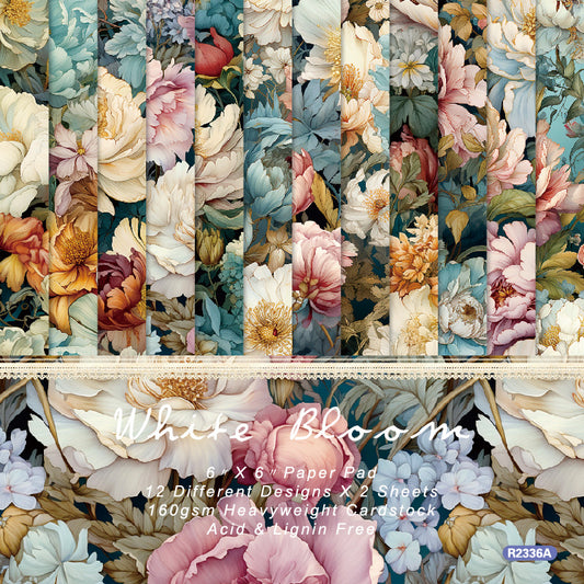 24PCS 6" White Bloom Scrapbook Paper & Cardstock