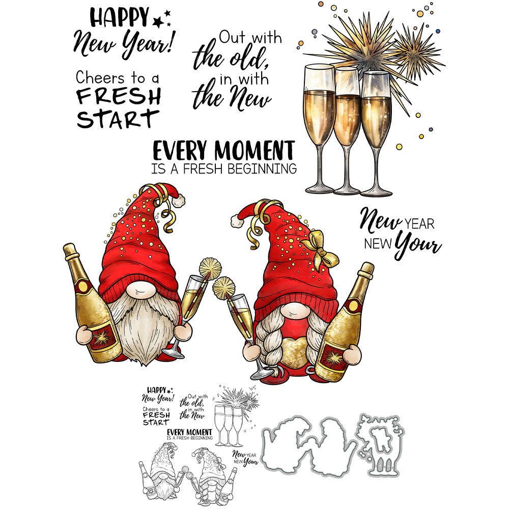 Dwarf Champagne Dies & Stamps Set