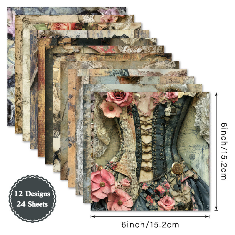 24PCS 6" Women's Dress Scrapbook Paper & Cardstock