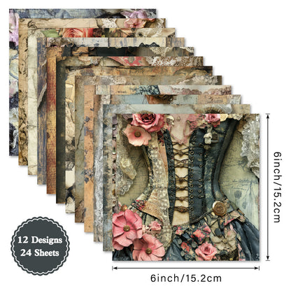 24PCS 6" Women's Dress Scrapbook Paper & Cardstock